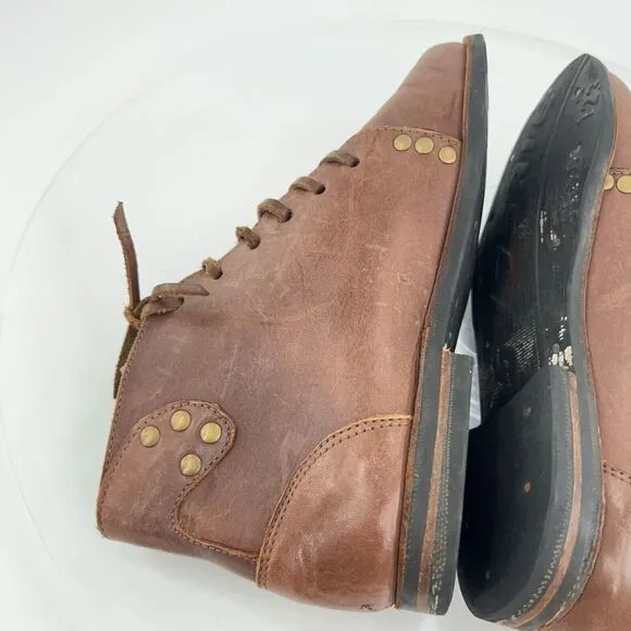 Caboclo Leo Ankle Boot Men's Size 8 Brown Leather Studded Classic Lace Up