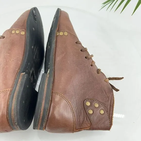 Caboclo Leo Ankle Boot Men's Size 8 Brown Leather Studded Classic Lace Up