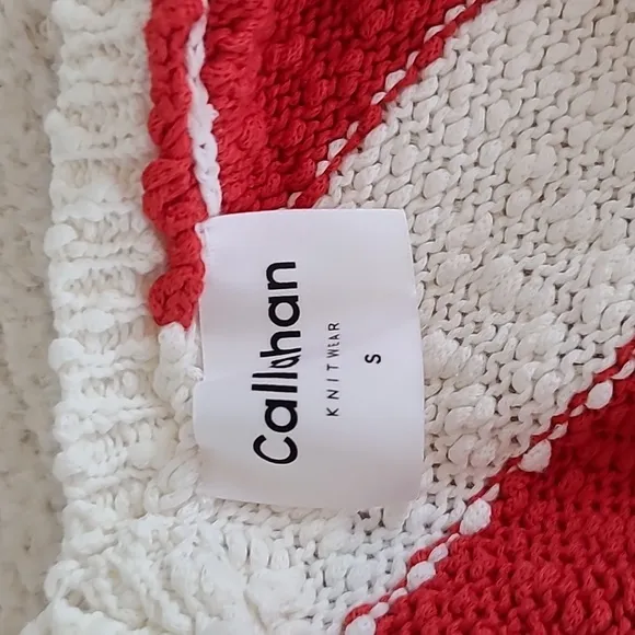 Callahan Striped V Back Nubby Knit Short Sleeve Sweater in Red/White - NWT