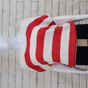 Callahan Striped V Back Nubby Knit Short Sleeve Sweater in Red/White - NWT