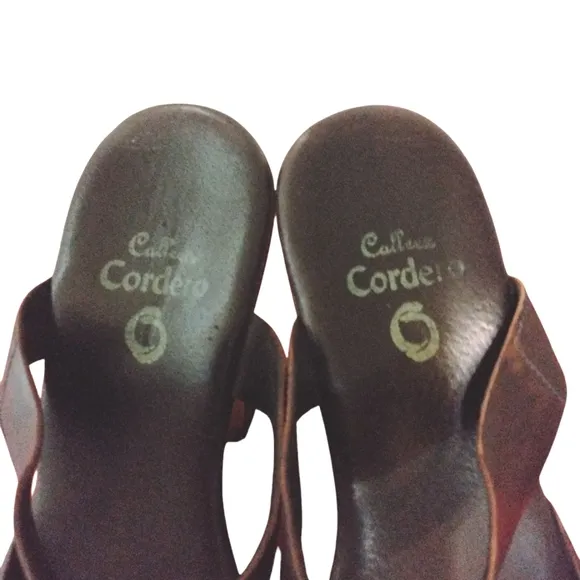 Calleen Cordero Wood Wedge Platform Leather Sandal Size 8