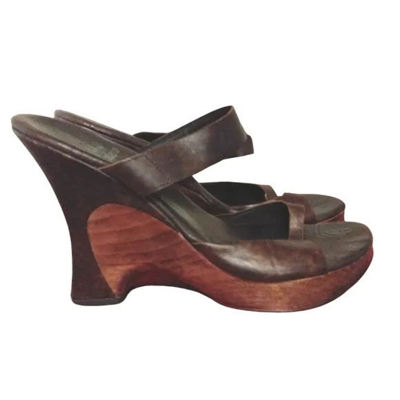 Calleen Cordero Wood Wedge Platform Leather Sandal Size 8