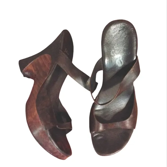 Calleen Cordero Wood Wedge Platform Leather Sandal Size 8