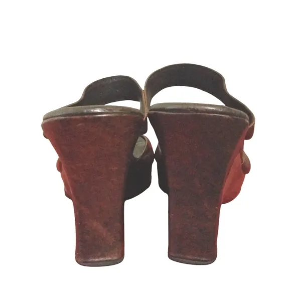 Calleen Cordero Wood Wedge Platform Leather Sandal Size 8