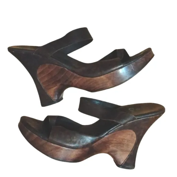Calleen Cordero Wood Wedge Platform Leather Sandal Size 8