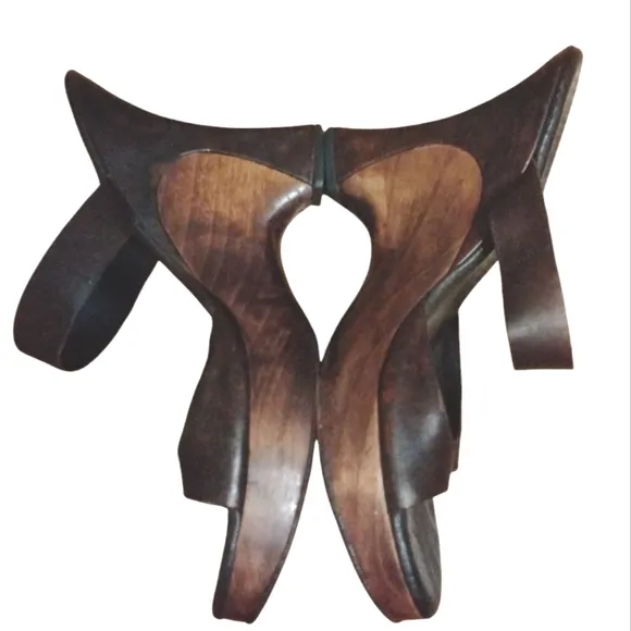 Calleen Cordero Wood Wedge Platform Leather Sandal Size 8