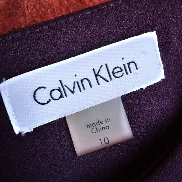 Calvin Klein Purple Sheath Dress Three-Quarter Ruffle Sleeve Boat Neck Sz. 10