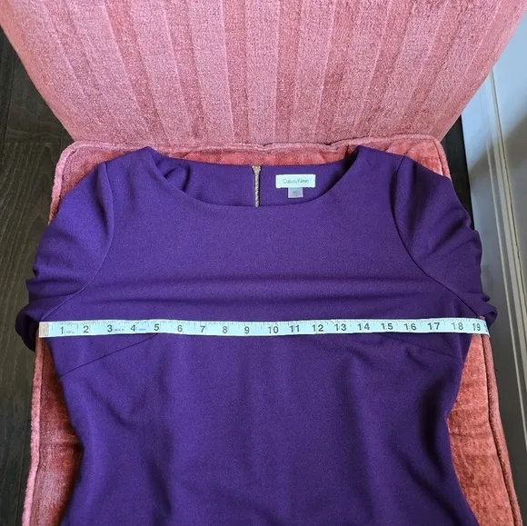 Calvin Klein Purple Sheath Dress Three-Quarter Ruffle Sleeve Boat Neck Sz. 10