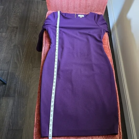 Calvin Klein Purple Sheath Dress Three-Quarter Ruffle Sleeve Boat Neck Sz. 10