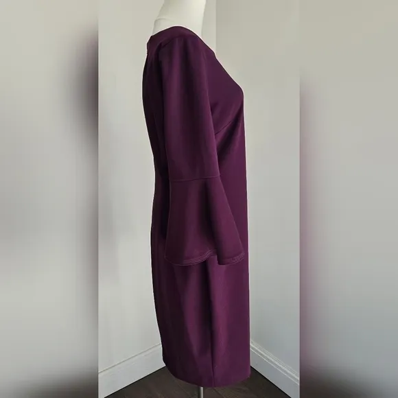 Calvin Klein Purple Sheath Dress Three-Quarter Ruffle Sleeve Boat Neck Sz. 10