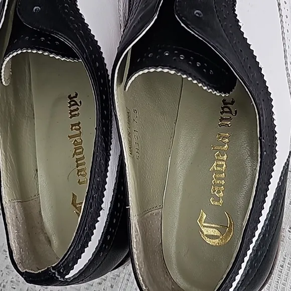 Candela NYC leather Oxford loafer two tone black white shoes sz 7.5
