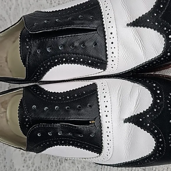 Candela NYC leather Oxford loafer two tone black white shoes sz 7.5
