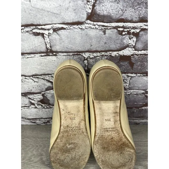 CAREL PARIS Ivory Leather Tan Brown Cap Toe Ballet Flats Women’s Sz 39.5EU/9M US