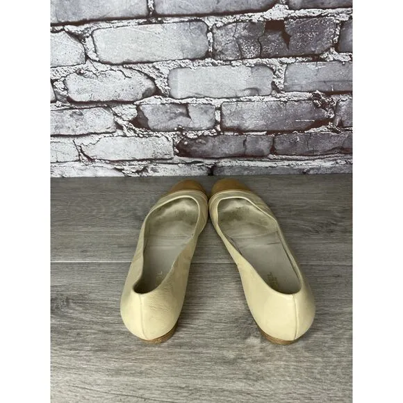 CAREL PARIS Ivory Leather Tan Brown Cap Toe Ballet Flats Women’s Sz 39.5EU/9M US