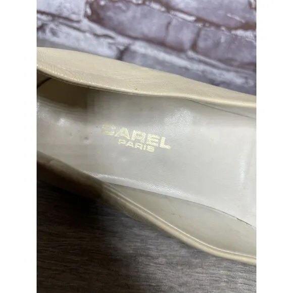 CAREL PARIS Ivory Leather Tan Brown Cap Toe Ballet Flats Women’s Sz 39.5EU/9M US