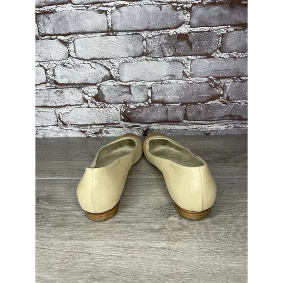 CAREL PARIS Ivory Leather Tan Brown Cap Toe Ballet Flats Women’s Sz 39.5EU/9M US