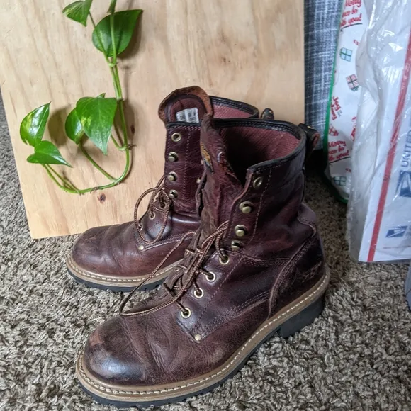 Carolina Brown Lace Up Boots with Sturdy Construction 9.5