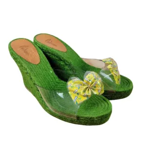 CASTANER lime green CANDY wrapper BOW espadrille WEDGES platform shoe Spain Sz 9