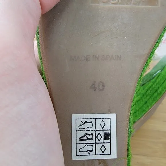 CASTANER lime green CANDY wrapper BOW espadrille WEDGES platform shoe Spain Sz 9