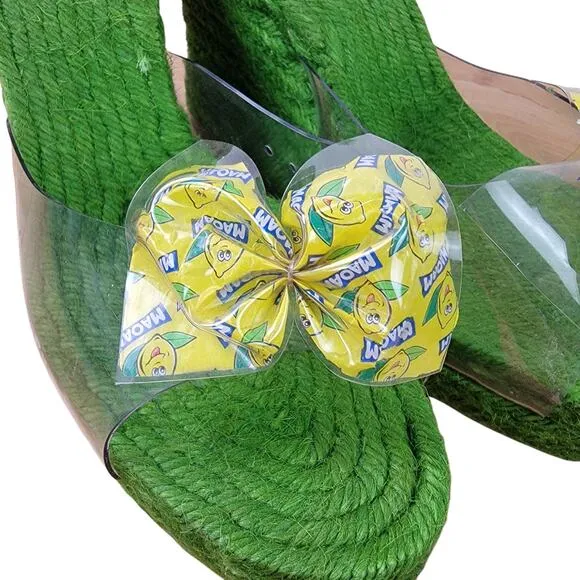 CASTANER lime green CANDY wrapper BOW espadrille WEDGES platform shoe Spain Sz 9