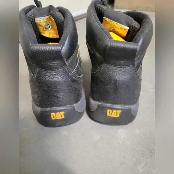 CAT Men's Steel Toe Leather Lace Up Work Boots, Black, Size 10.5