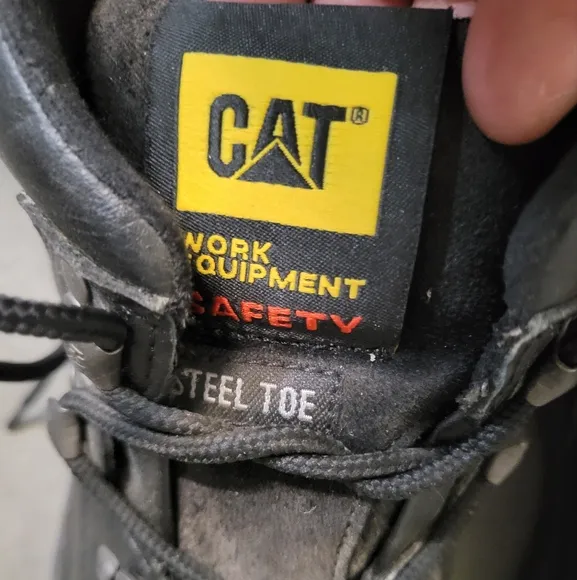 CAT Men's Steel Toe Leather Lace Up Work Boots, Black, Size 10.5