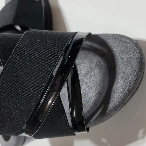 CATHERINES MULES PATENT LEATHER PLATFORM SANDALS BLACK WEDGES OPEN TOE SHOE 10W