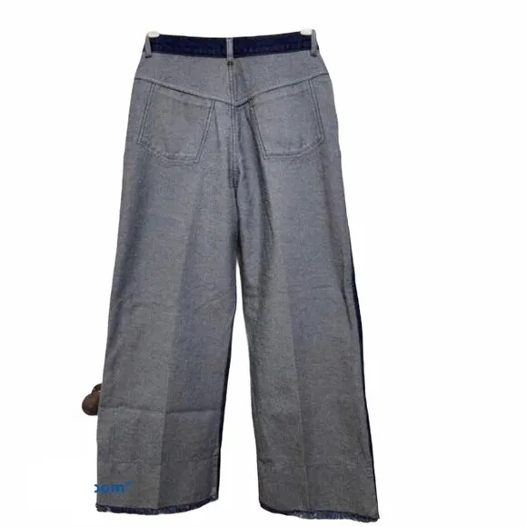 CEDRIC CHARLIER Two-tone wide leg high waisted jean gauchos blue sparkle size 8