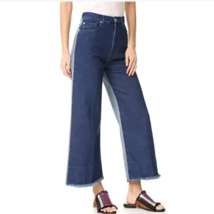 CEDRIC CHARLIER Two-tone wide leg high waisted jean gauchos blue sparkle size 8