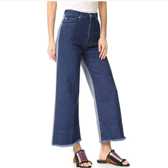 CEDRIC CHARLIER Two-tone wide leg high waisted jean gauchos blue sparkle size 8