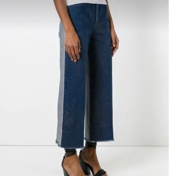 CEDRIC CHARLIER Two-tone wide leg high waisted jean gauchos blue sparkle size 8