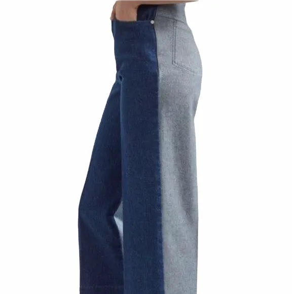 CEDRIC CHARLIER Two-tone wide leg high waisted jean gauchos blue sparkle size 8