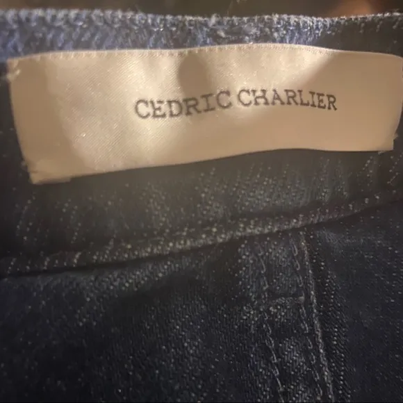 CEDRIC CHARLIER Two-tone wide leg high waisted jean gauchos blue sparkle size 8