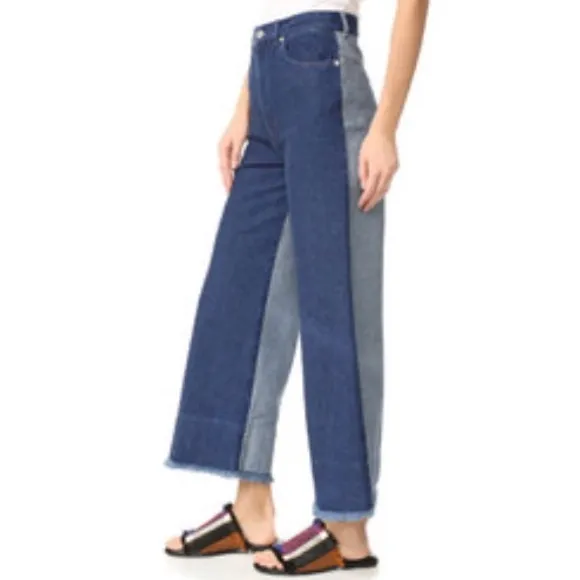 CEDRIC CHARLIER Two-tone wide leg high waisted jean gauchos blue sparkle size 8