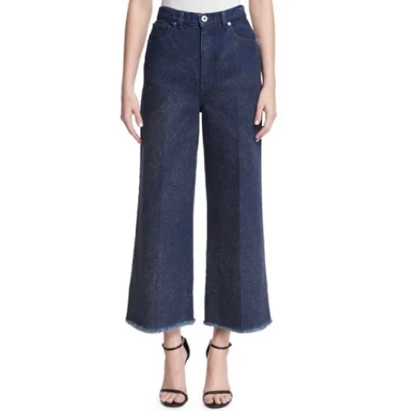 CEDRIC CHARLIER Two-tone wide leg high waisted jean gauchos blue sparkle size 8