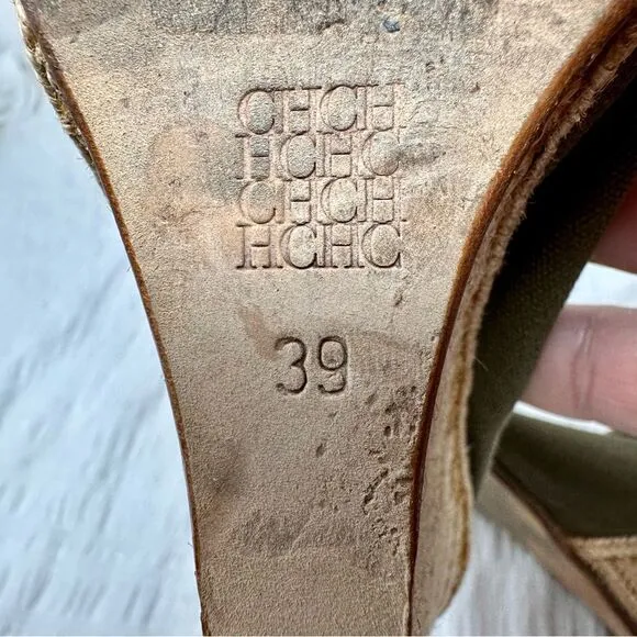 CH Carolina Herrera Olive Green Open-toed Bootie Wedges- Size 8.5