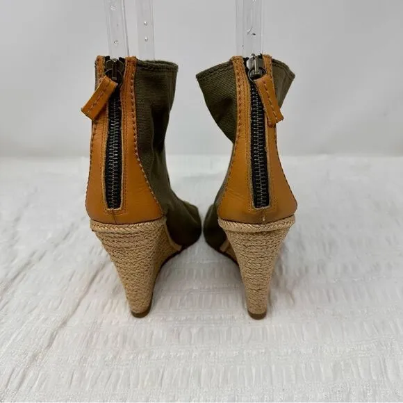 CH Carolina Herrera Olive Green Open-toed Bootie Wedges- Size 8.5