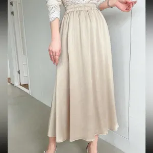 Champagne cream elastic waistband midi skirt