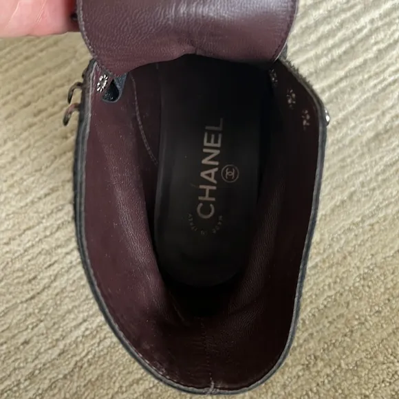 Chanel Black Lace Up Ankle Boots