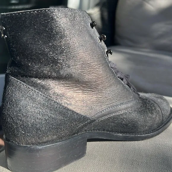 Chanel Black Lace Up Ankle Boots