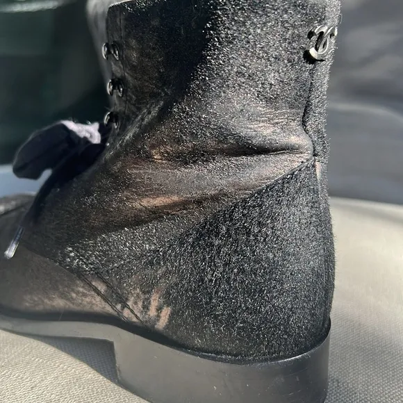 Chanel Black Lace Up Ankle Boots