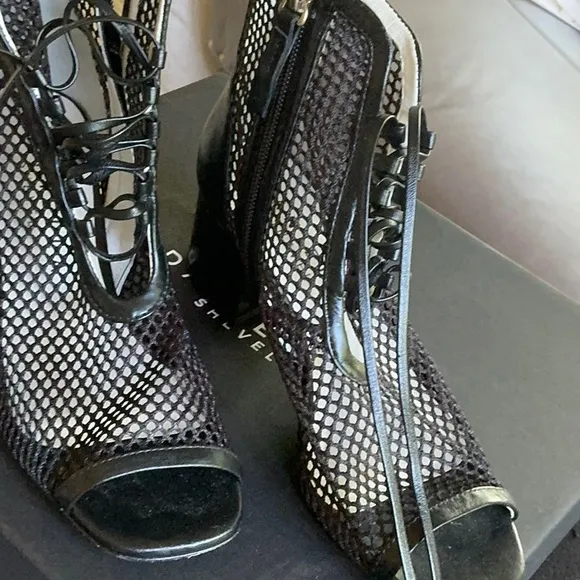 CHANEL Black Lace Up Boots High Heel Elegance
