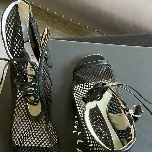 CHANEL Black Lace Up Boots High Heel Elegance