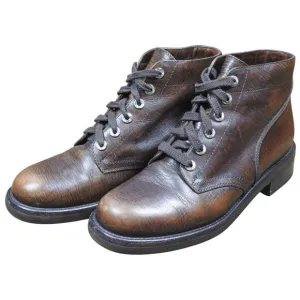 Chanel Brown Leather Lace Up Combat Ankle Boots Women's 39.5 Made in Italy