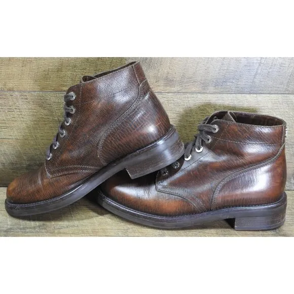 Chanel Brown Leather Lace Up Combat Ankle Boots Women's 39.5 Made in Italy