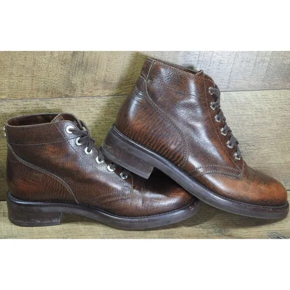Chanel Brown Leather Lace Up Combat Ankle Boots Women's 39.5 Made in Italy