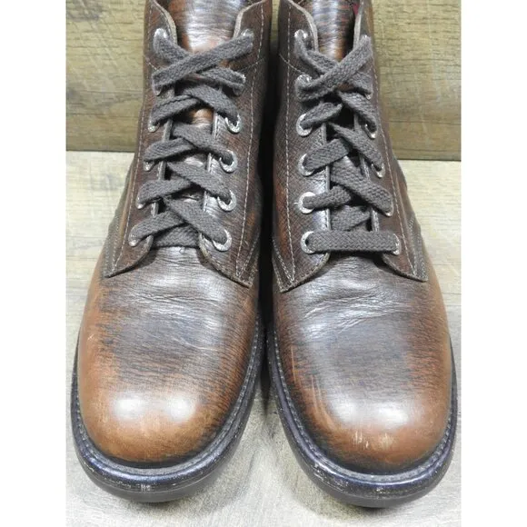 Chanel Brown Leather Lace Up Combat Ankle Boots Women's 39.5 Made in Italy