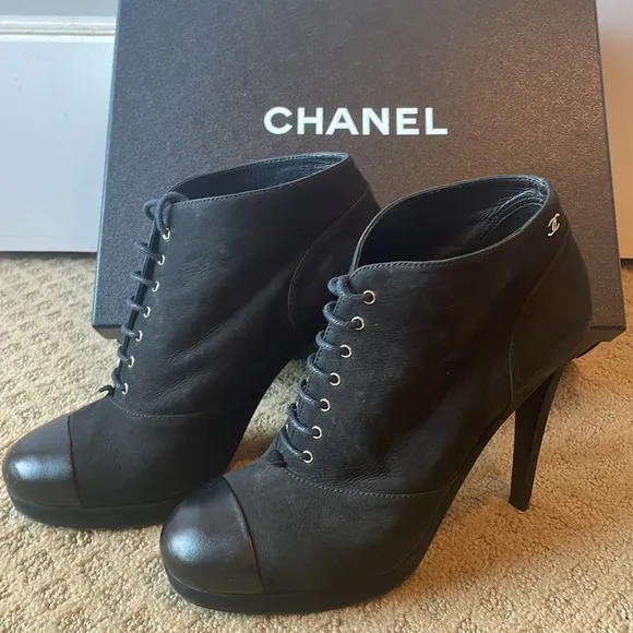 CHANEL Lace up booties