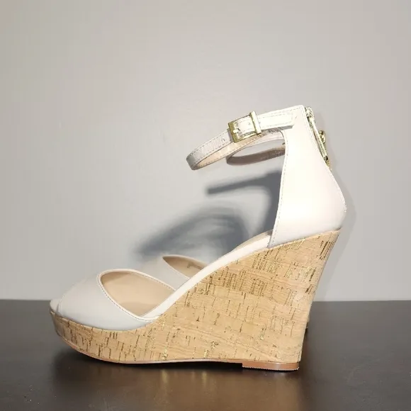 Charles By Charles David Cream Wedge Sandals with Ankle Strap