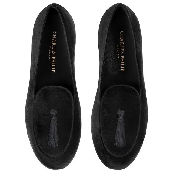 Charles Philip Black Velvet Men's Loafer
